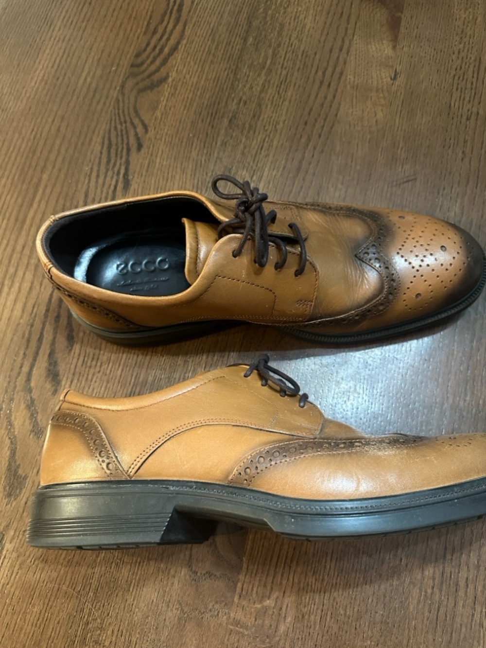 Ecco Men’s Brown Tan Leather Wingtip Derby Oxfords size 44